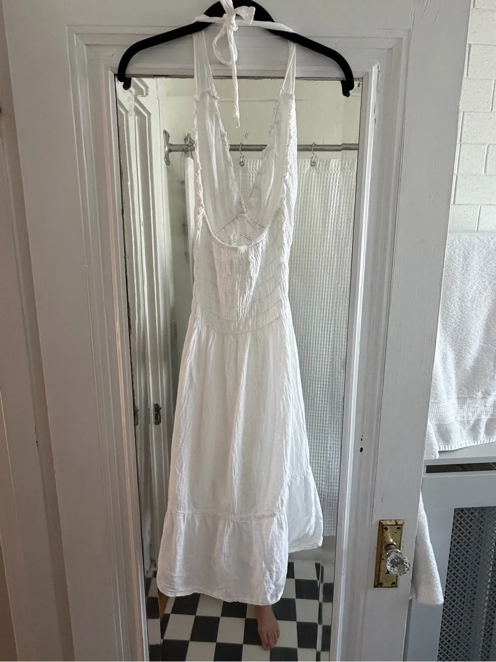 White Halter Crochet Trim Sundress